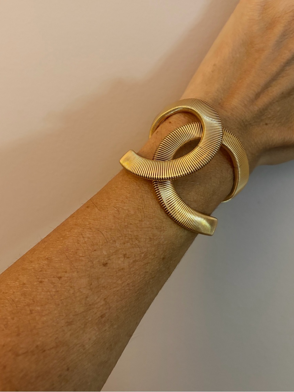 Gold Textured Open-Link Cuff Bracelet - Women Jewelry. Fits Size 6 Wrist